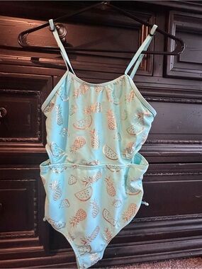 Metallic Gold & Blue- Limited too cut out swimsuit size 14/16